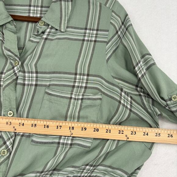 Torrid Shirt Dress Size 2X Olive Green Plaid Drawstring Waist Roll Tab Sleeves - Picture 9 of 12